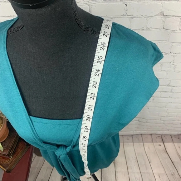 ANN TAYLOR LOFT | Blue Green Tie Front Blouse SM - Picture 5 of 5